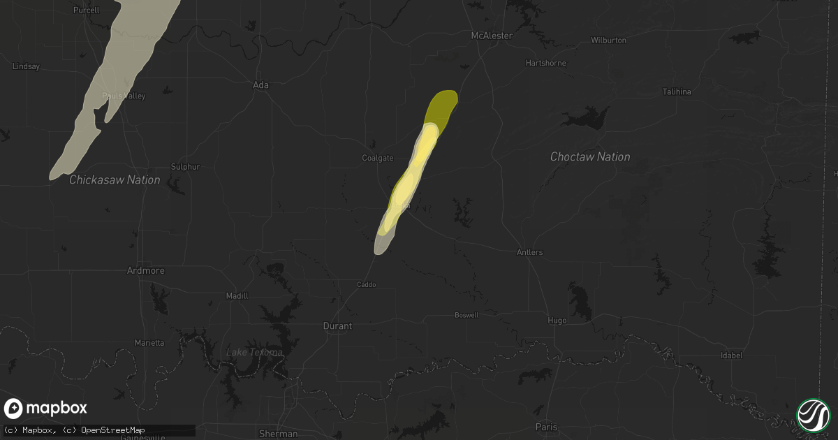 Hail map in Atoka, OK on March 6, 2026