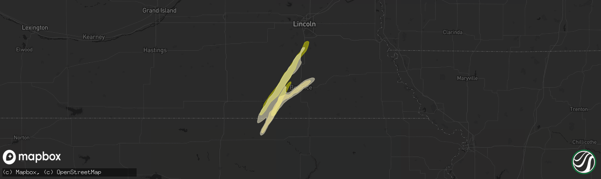 Hail map in Beatrice, NE on March 6, 2026