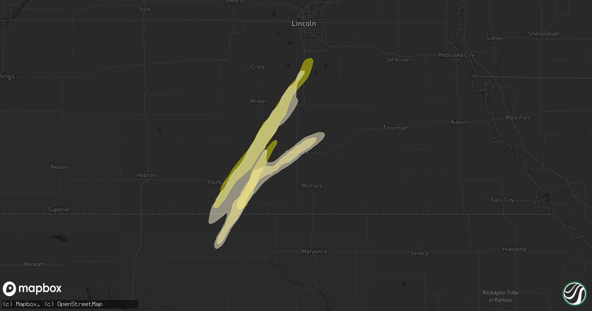 Hail map in Beatrice, NE on March 6, 2026