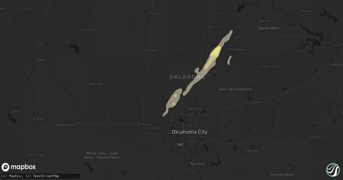 Hail map in Cashion, OK on March 6, 2026