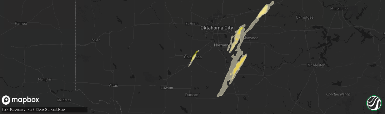 Hail map in Chickasha, OK on March 6, 2026