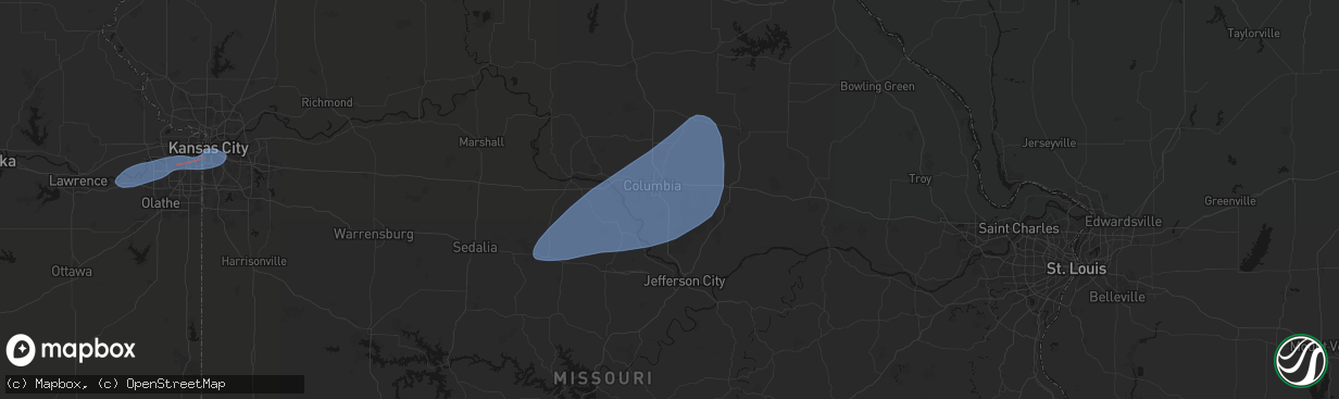 Hail map in Columbia, MO on March 6, 2026