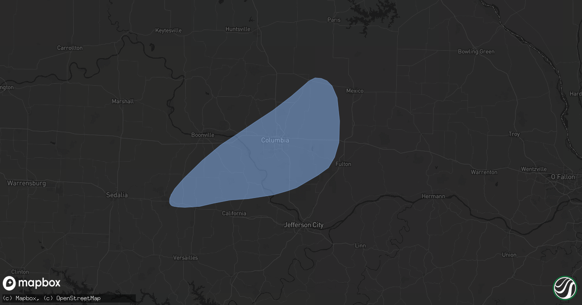 Hail map in Columbia, MO on March 6, 2026
