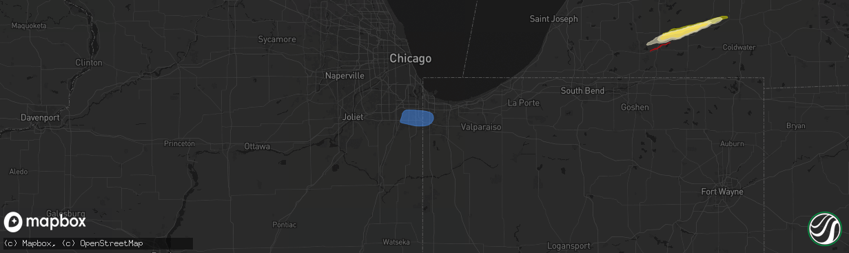 Hail map in Dyer, IN on March 6, 2026