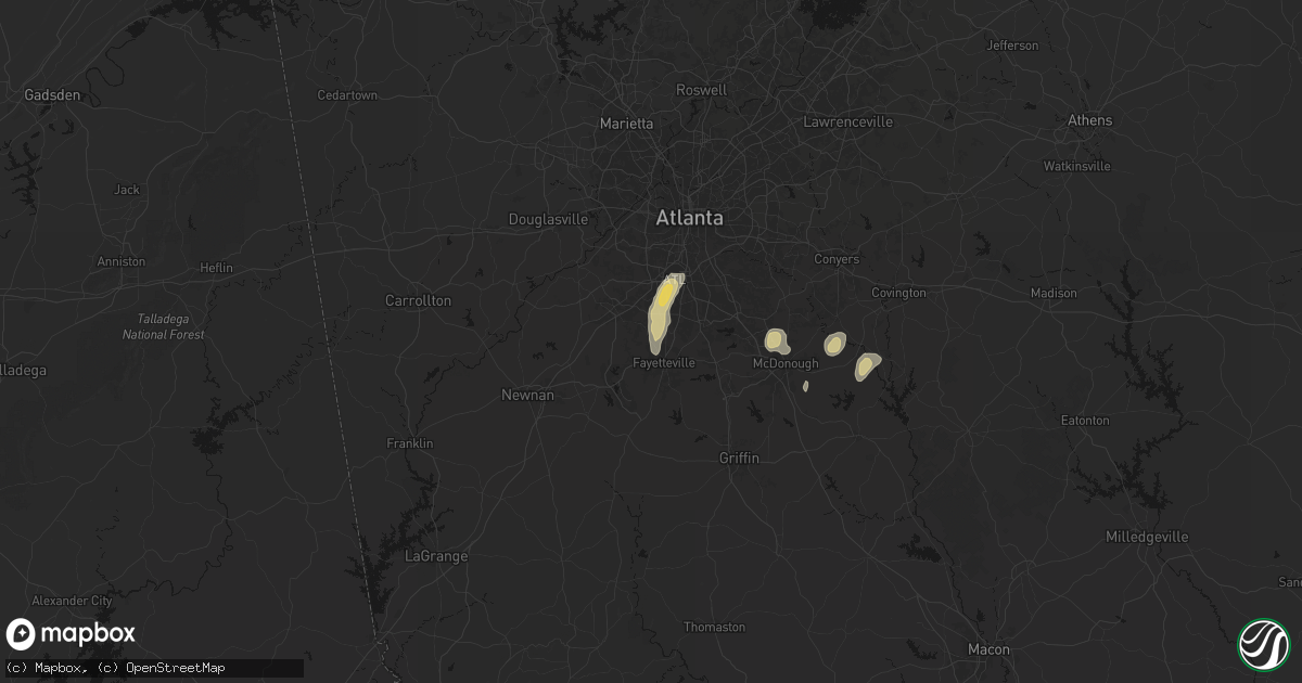 Hail map in Fayetteville, GA on March 6, 2026