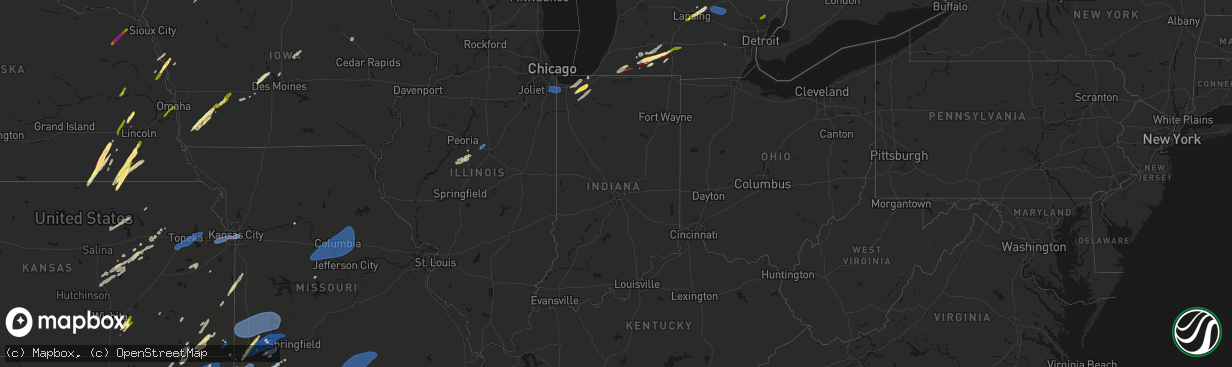 Hail map in Indiana on March 6, 2026