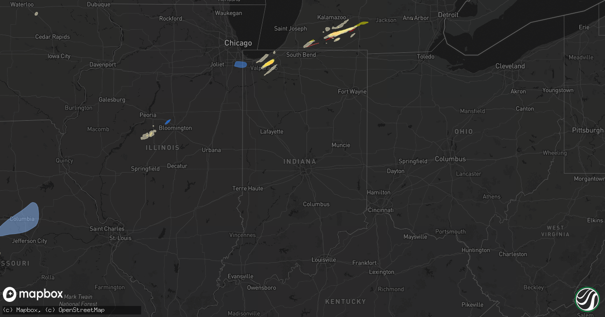 Hail map in Indiana on March 6, 2026