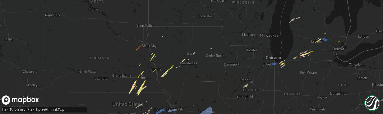 Hail map in Iowa on March 6, 2026