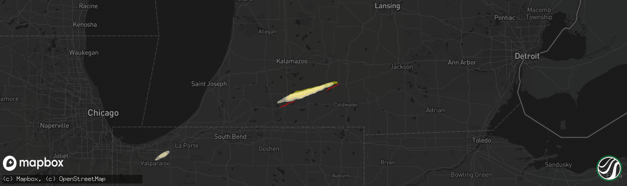 Hail map in Leonidas, MI on March 6, 2026