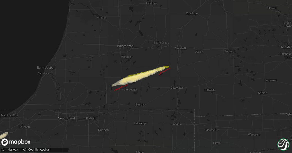 Hail map in Leonidas, MI on March 6, 2026