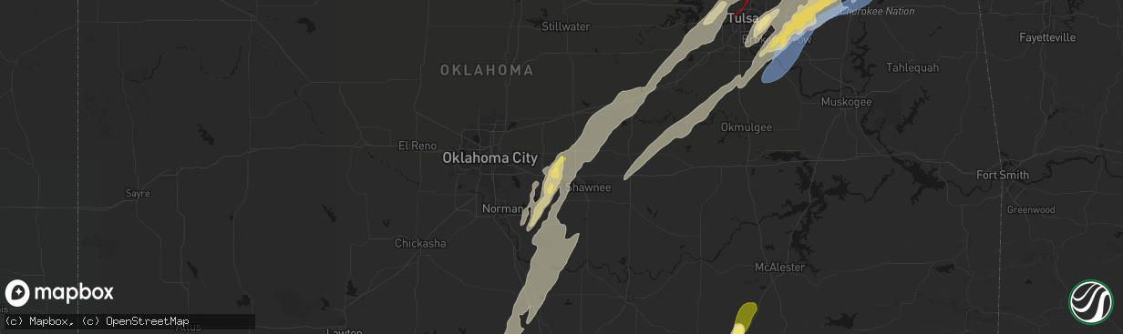 Hail map in Mcloud, OK on March 6, 2026