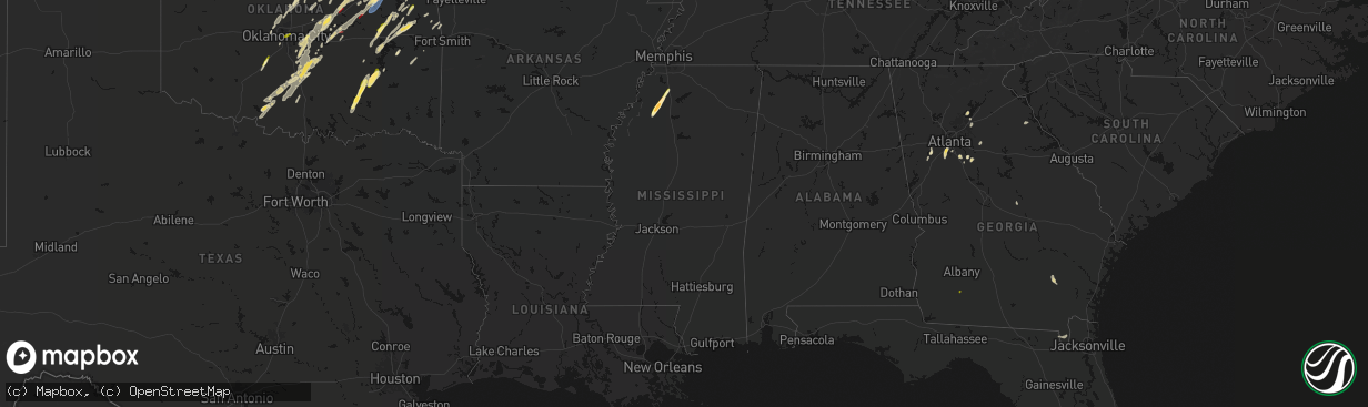 Hail map in Mississippi on March 6, 2026