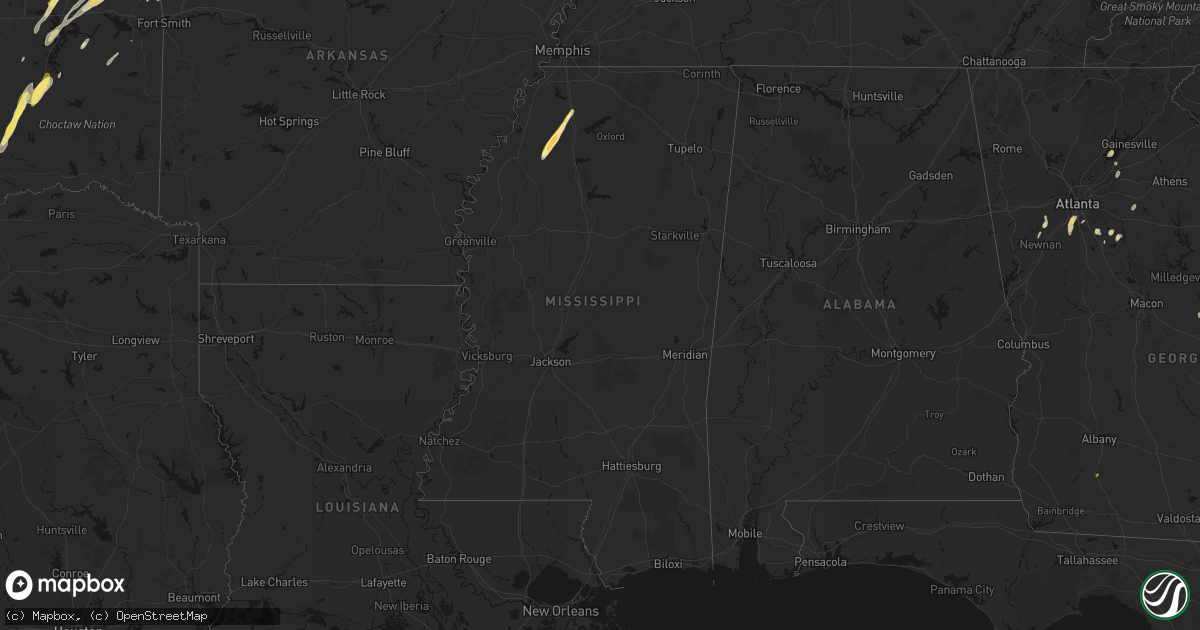 Hail map in Mississippi on March 6, 2026