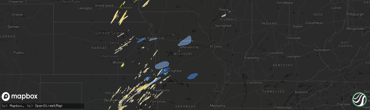 Hail map in Missouri on March 6, 2026