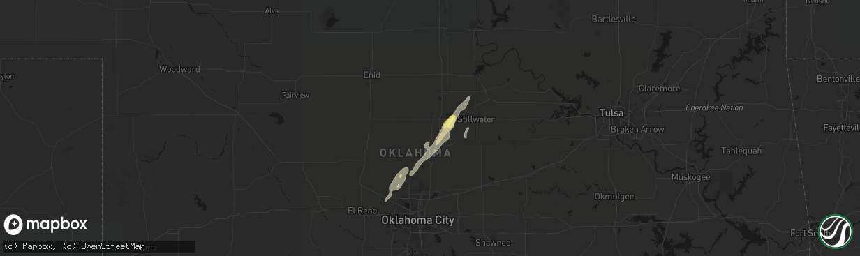 Hail map in Mulhall, OK on March 6, 2026