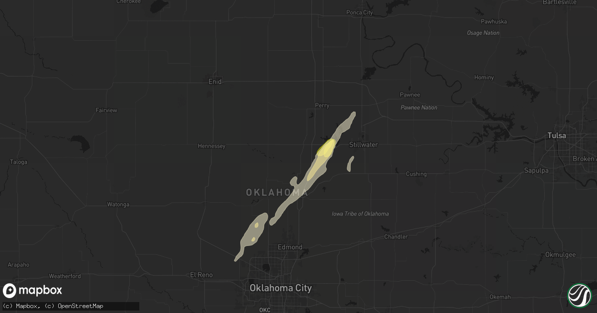 Hail map in Mulhall, OK on March 6, 2026