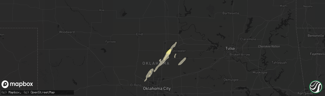 Hail map in Orlando, OK on March 6, 2026