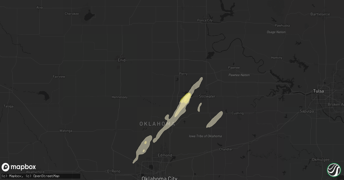 Hail map in Orlando, OK on March 6, 2026