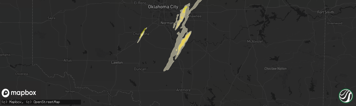 Hail map in Pauls Valley, OK on March 6, 2026