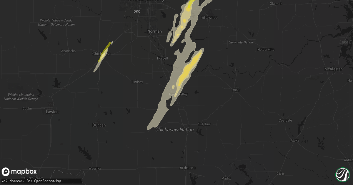 Hail map in Pauls Valley, OK on March 6, 2026