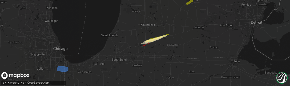 Hail map in Three Rivers, MI on March 6, 2026