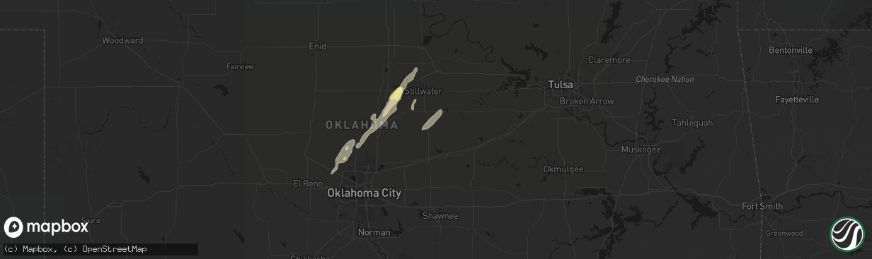 Hail map in Tryon, OK on March 6, 2026