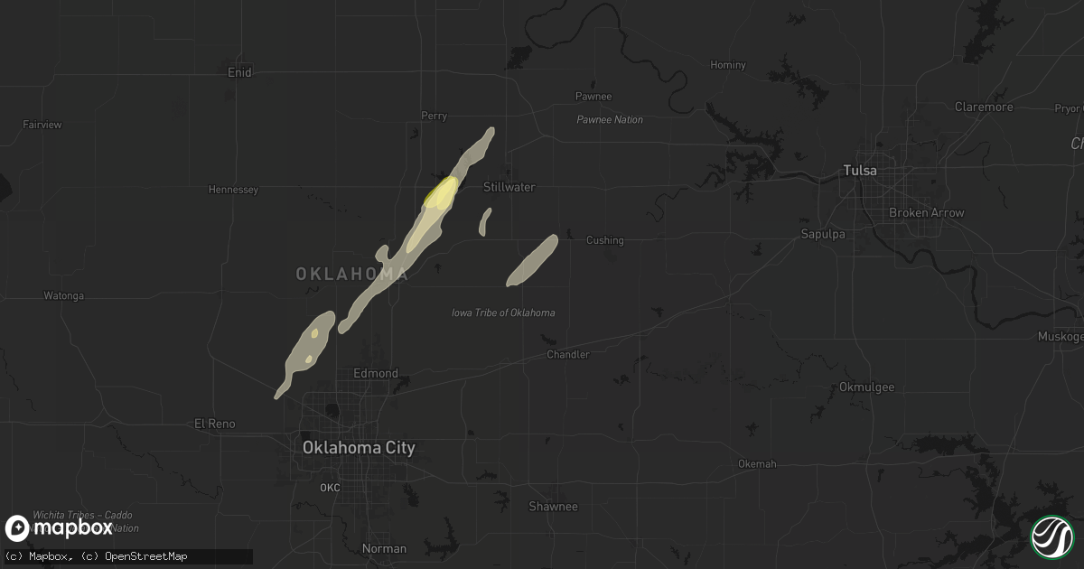 Hail map in Tryon, OK on March 6, 2026