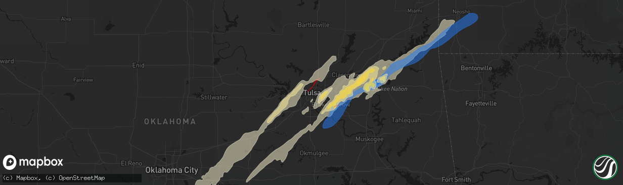 Hail map in Tulsa, OK on March 6, 2026
