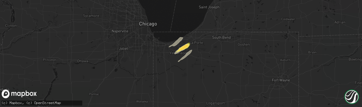 Hail map in Valparaiso, IN on March 6, 2026