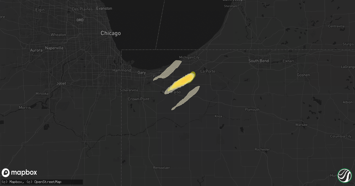 Hail map in Valparaiso, IN on March 6, 2026