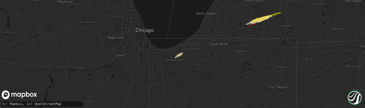 Hail map in Westville, IN on March 6, 2026