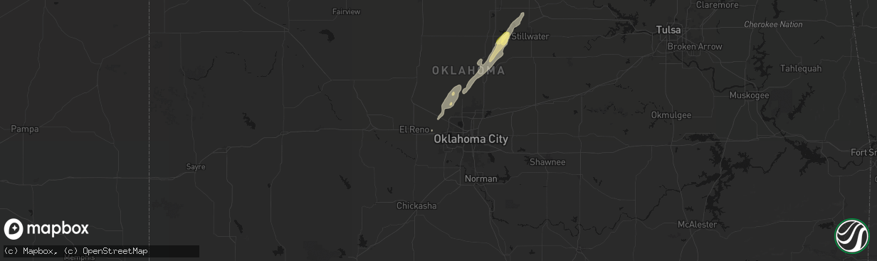 Hail map in Yukon, OK on March 6, 2026
