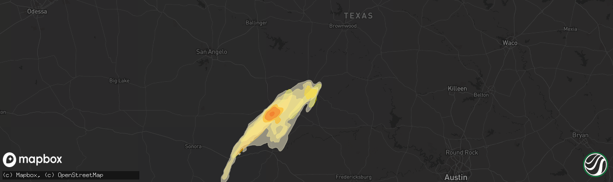 Hail map in Brady, TX on March 7, 2016