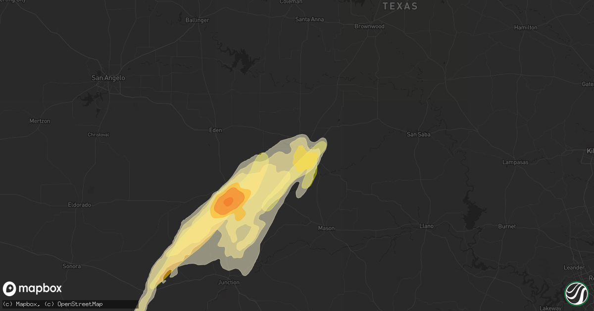 Hail map in Brady, TX on March 7, 2016