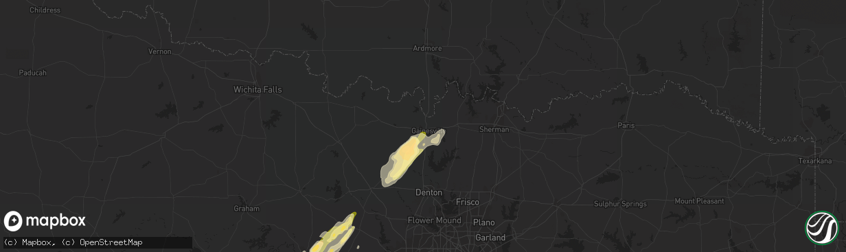 Hail map in Gainesville, TX on March 7, 2016