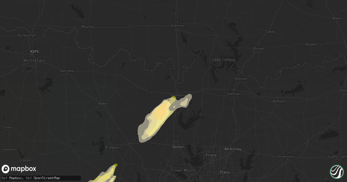 Hail map in Gainesville, TX on March 7, 2016