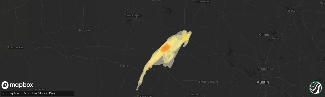 Hail map in Menard, TX on March 7, 2016