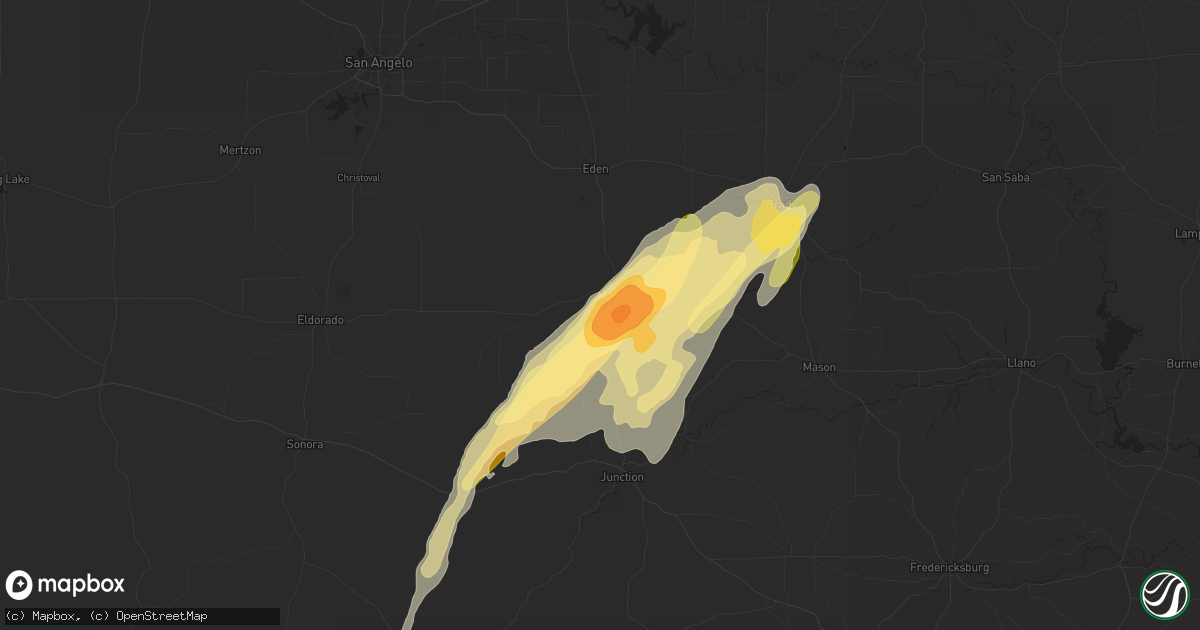 Hail map in Menard, TX on March 7, 2016