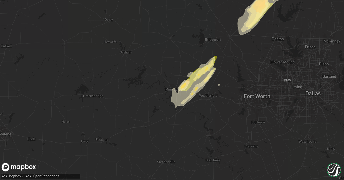 Hail map in Mineral Wells, TX on March 7, 2016