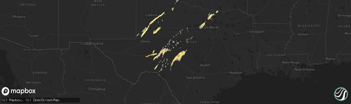 Hail map in Texas on March 7, 2016