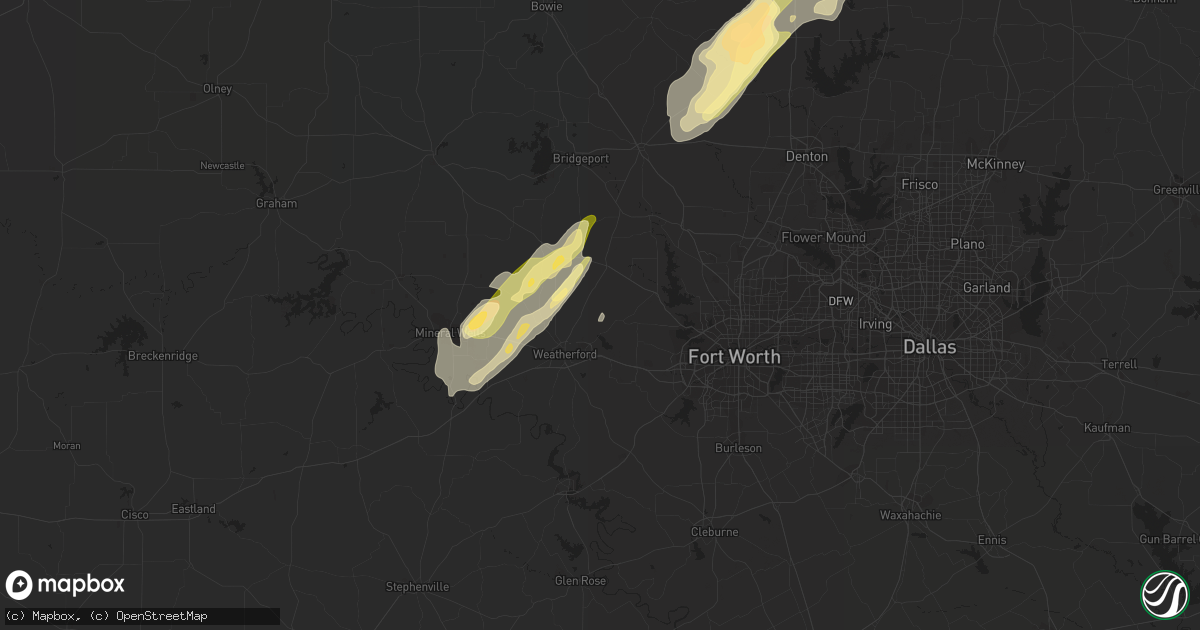 Hail map in Weatherford, TX on March 7, 2016