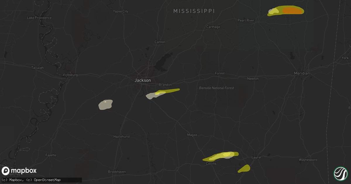 Hail map in Brandon, MS on March 7, 2017