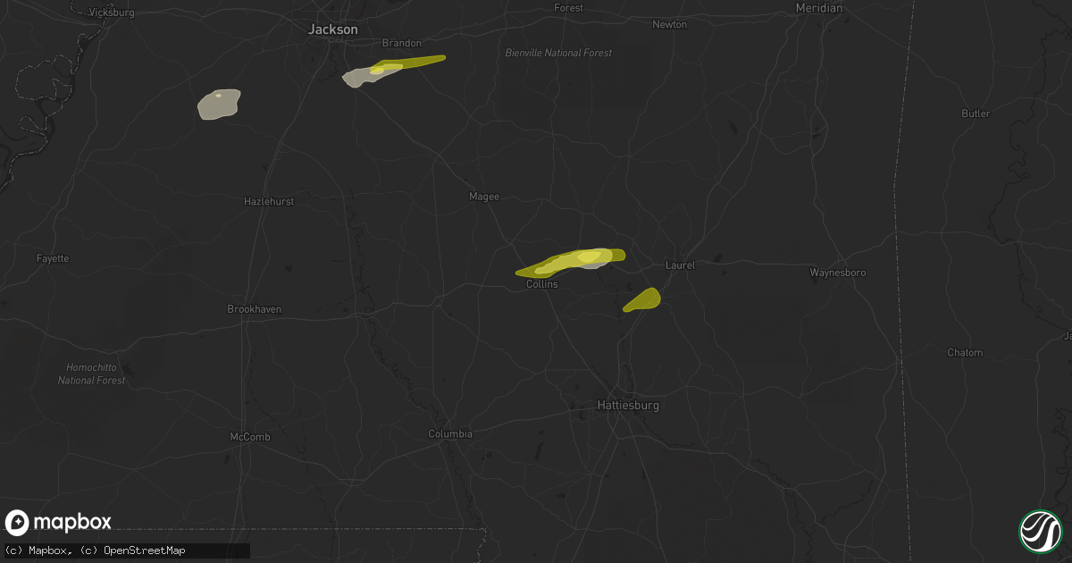 Hail map in Collins, MS on March 7, 2017