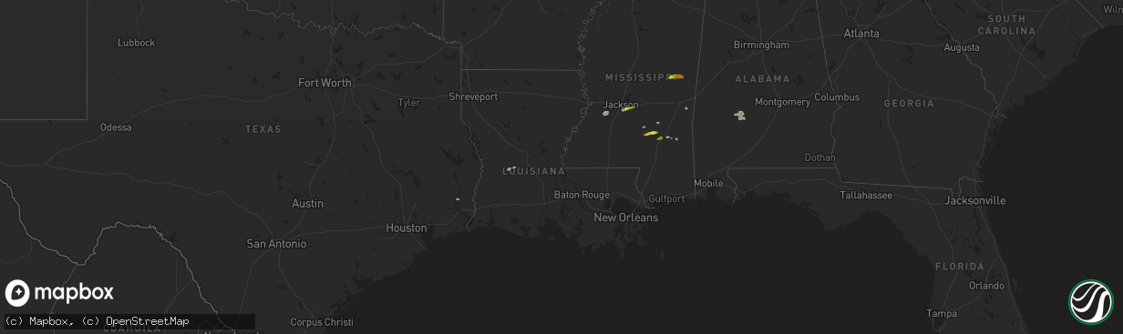 Hail map in Louisiana on March 7, 2017