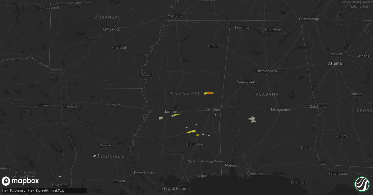 Hail map in Mississippi on March 7, 2017