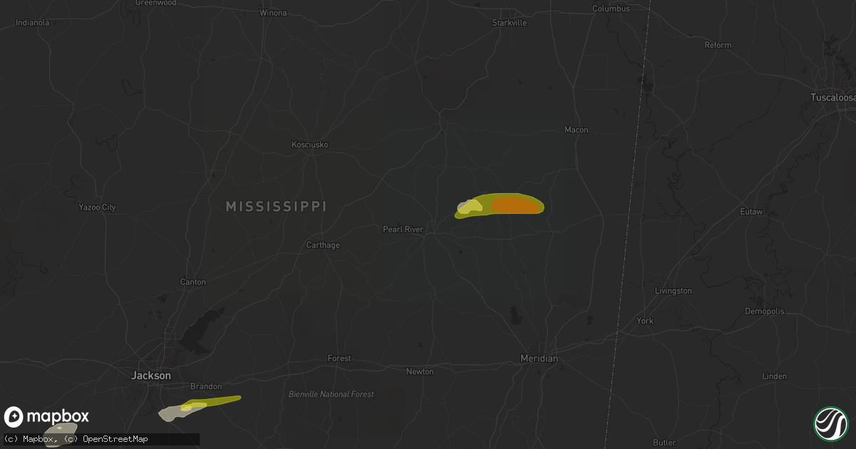 Hail map in Philadelphia, MS on March 7, 2017