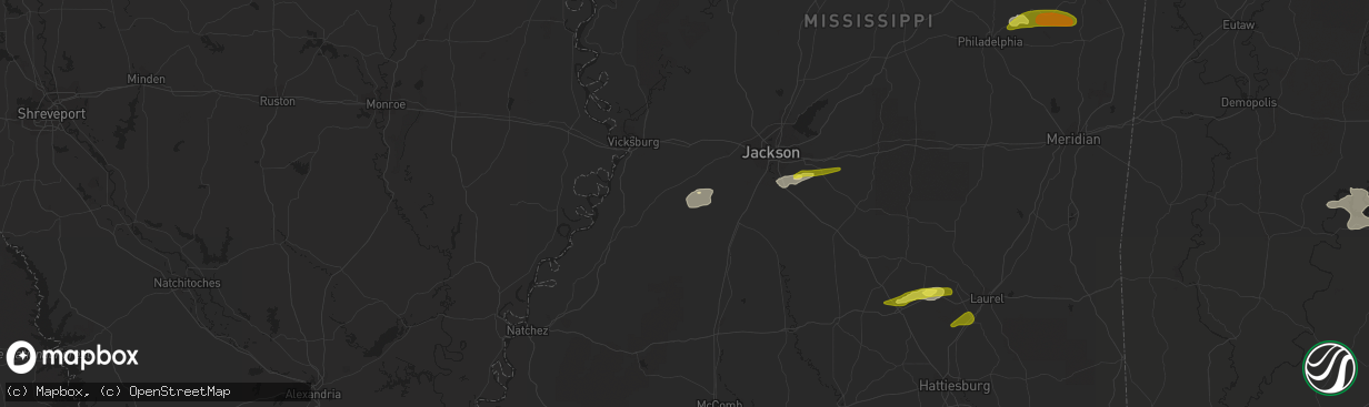 Hail map in Utica, MS on March 7, 2017