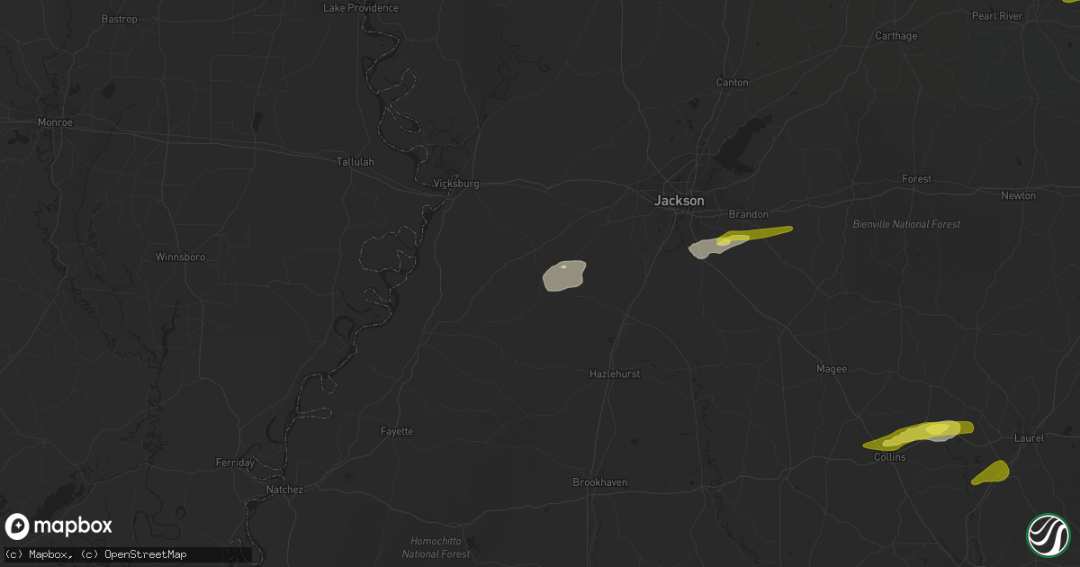 Hail map in Utica, MS on March 7, 2017