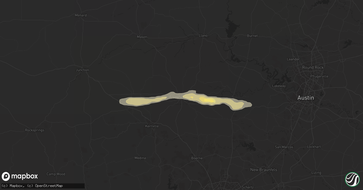 Hail map in Fredericksburg, TX on March 7, 2024