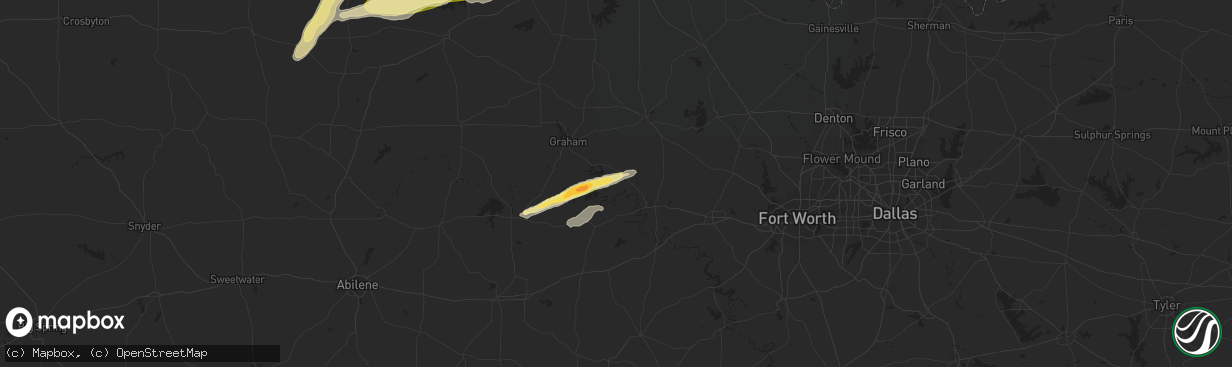 Hail map in Graford, TX on March 7, 2024